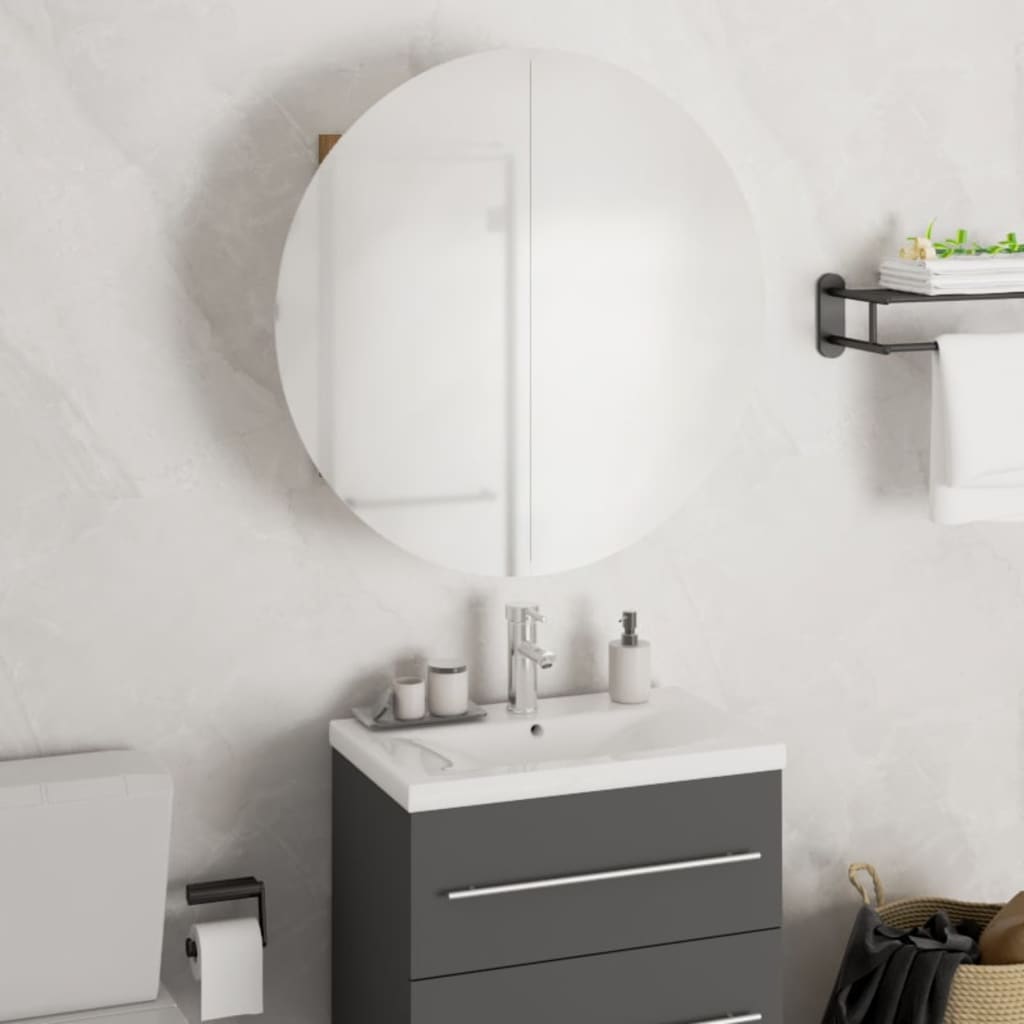 vidaXL Armario de baño con espejo redondo y LED negro 47x47x17,5 cm