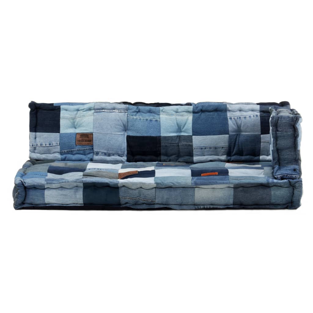 vidaXL Cojines para sofá de palets 3 pzas patchwork vaquero azul | vidaXL.es