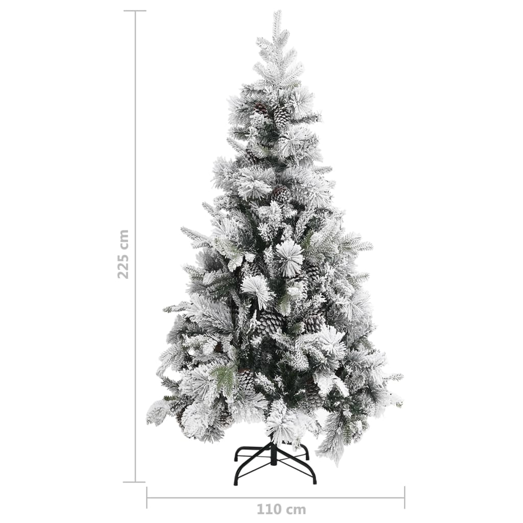 vidaXL Árbol de Navidad con nieve flocada y piñas PVC y PE 225 cm