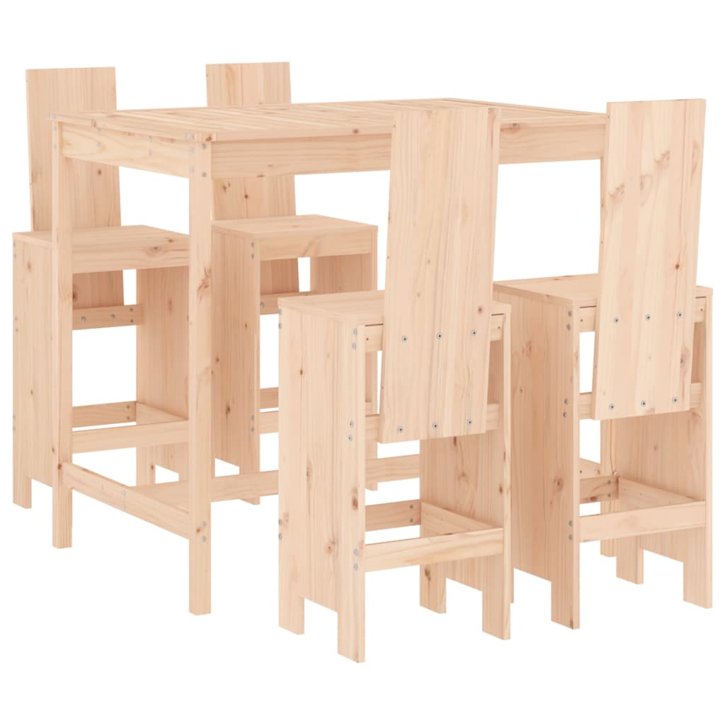 vidaXL Set de mesa y taburetes altos jardín 5 pzas madera maciza pino