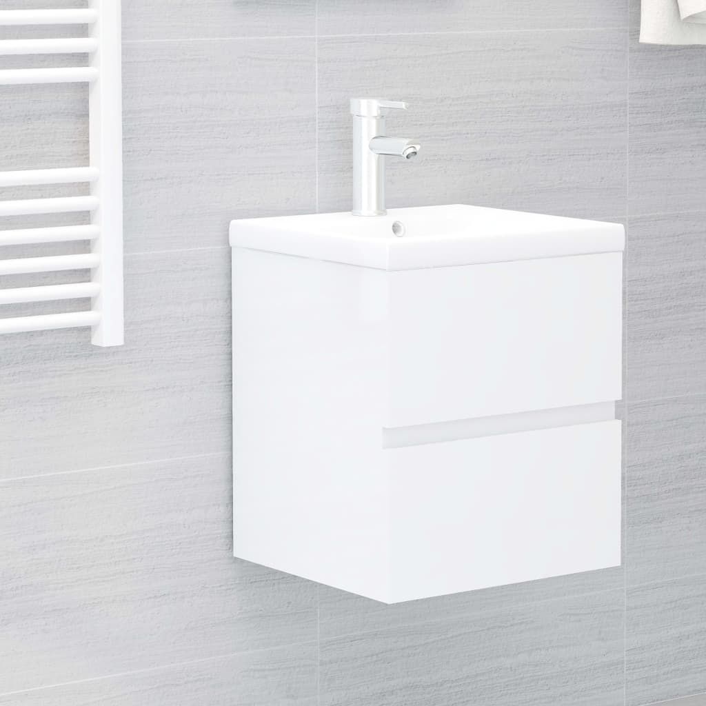 vidaXL Armario de lavabo madera ingeniería blanco brillo 41x38,5x45 cm