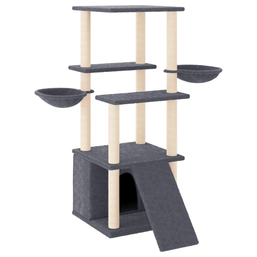 vidaXL Rascador para gatos con postes de sisal gris oscuro 133 cm
