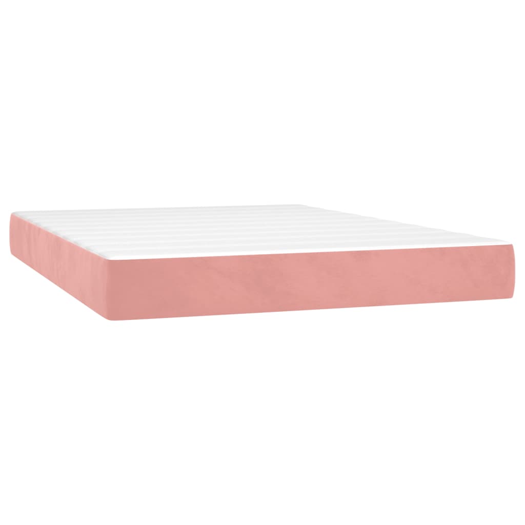 vidaXL Cama box spring colchón y LED terciopelo rosa 140x190 cm
