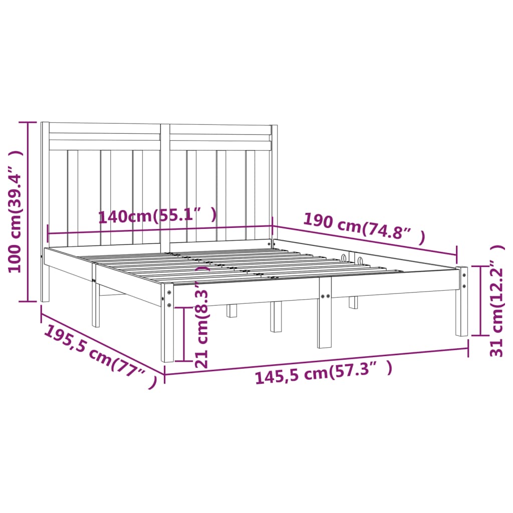 vidaXL Estructura de cama madera maciza de pino 140x190 cm