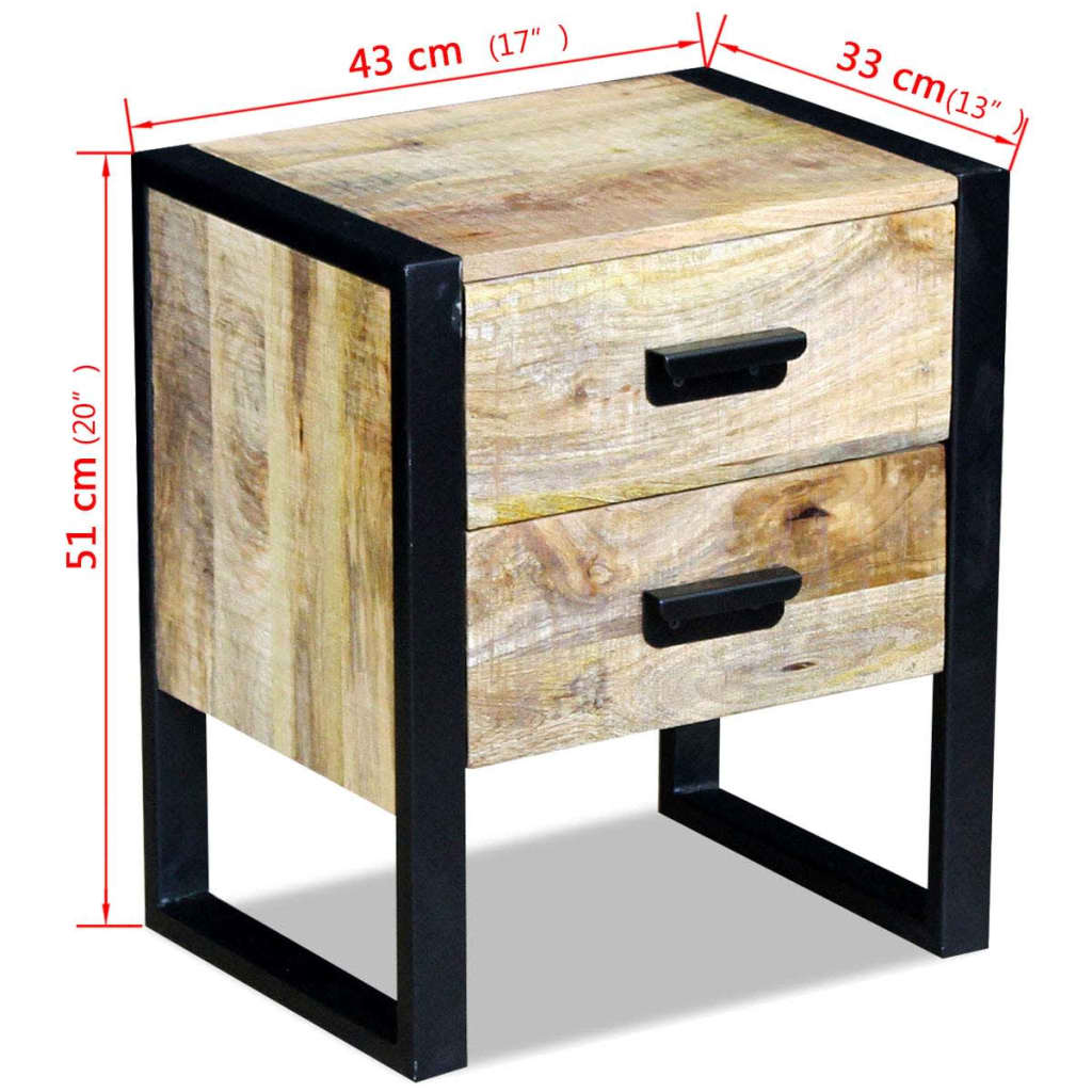 vidaXL Mesa auxiliar con 2 cajones madera maciza de mango 43x33x51 cm