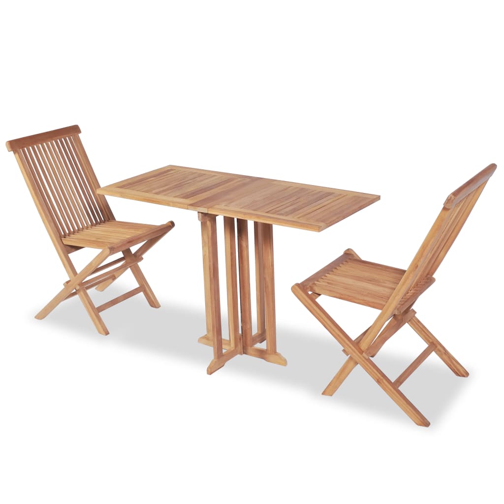 vidaXL Mesa y sillas plegables para balcón 3 pzas madera maciza teca