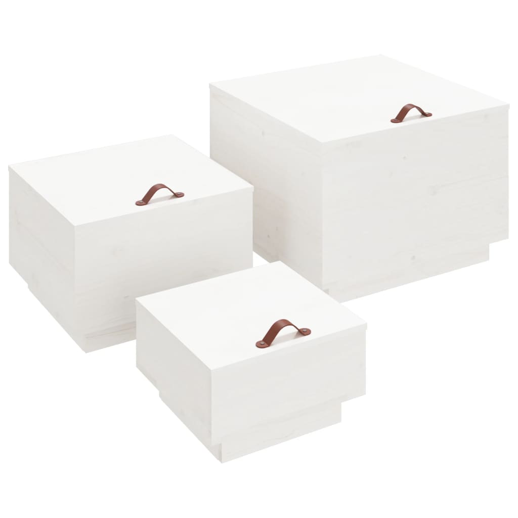 vidaXL Cajas de almacenaje con tapa 3 pzas madera maciza pino blanca