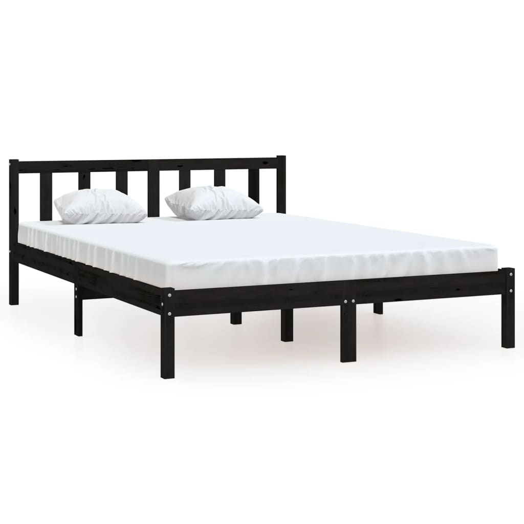 vidaXL Estructura de cama de madera maciza de pino negra 160x200 cm