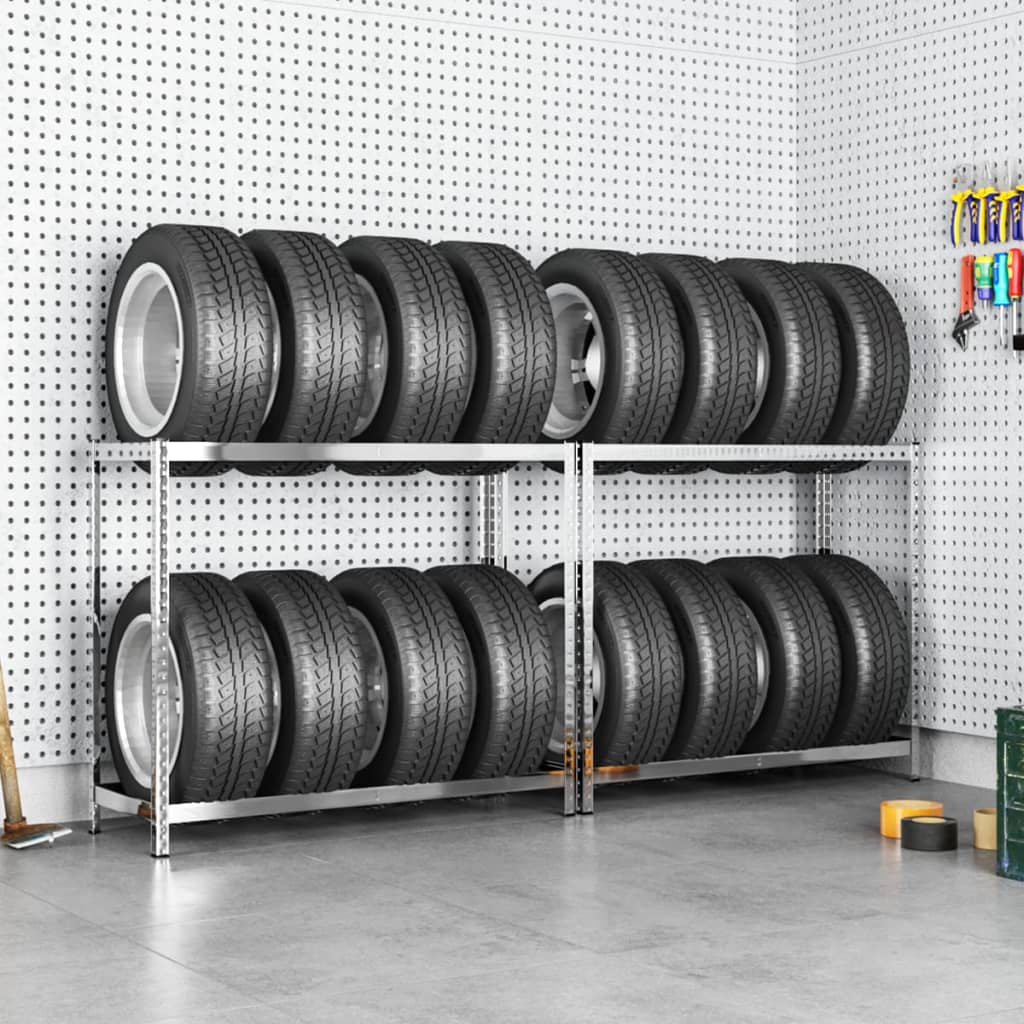 vidaXL Estanterías de neumáticos 2 niveles 2 uds acero 110x40x110 cm