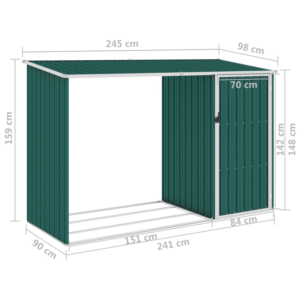vidaXL Cobertizo jardín de leña acero galvanizado verde 245x98x159 cm