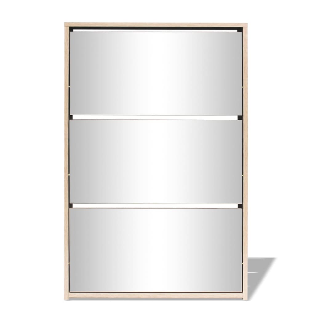 vidaXL Mueble zapatero 3 compartimentos espejo roble 63x17x102,5 cm