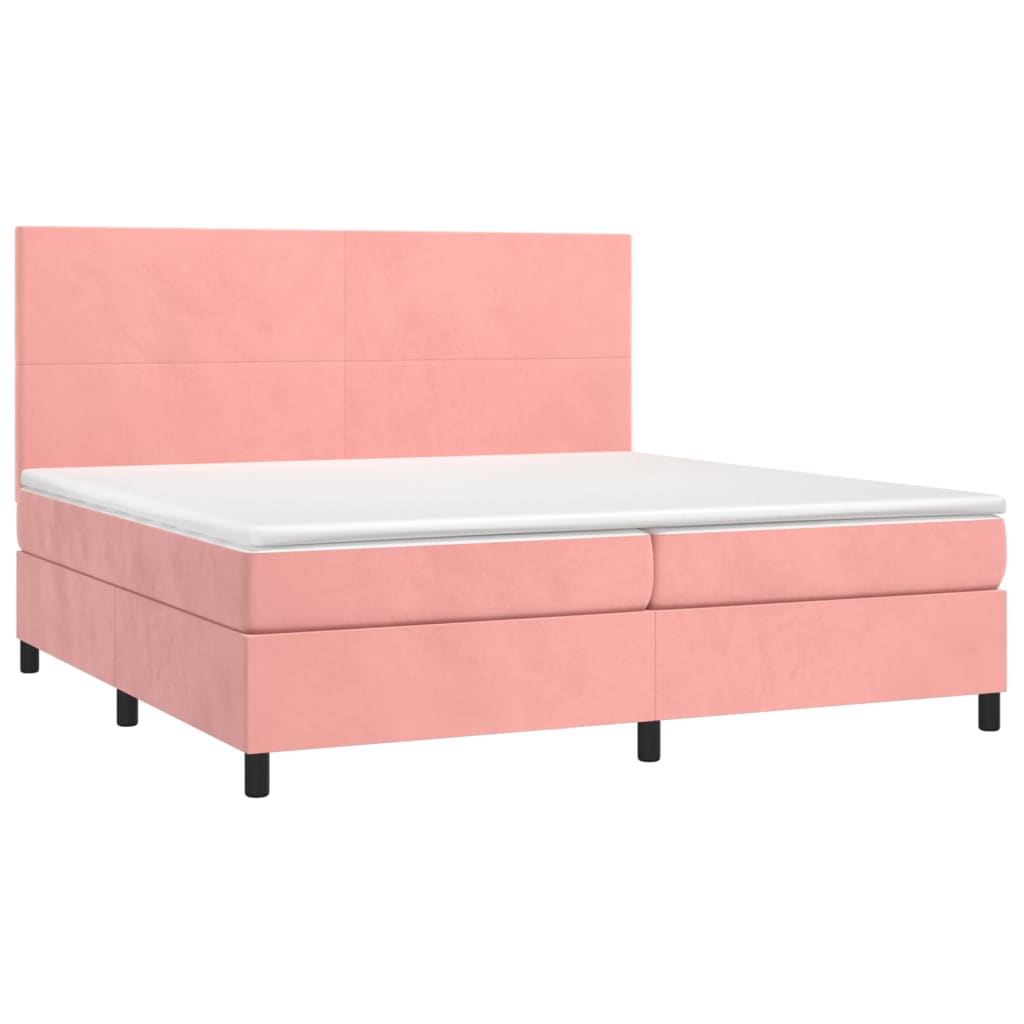 vidaXL Cama box spring colchón y LED terciopelo rosa 200x200 cm
