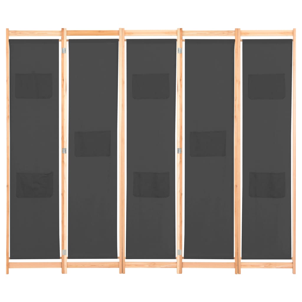 vidaXL Biombo divisor 5 paneles de tela gris 200x170x4 cm