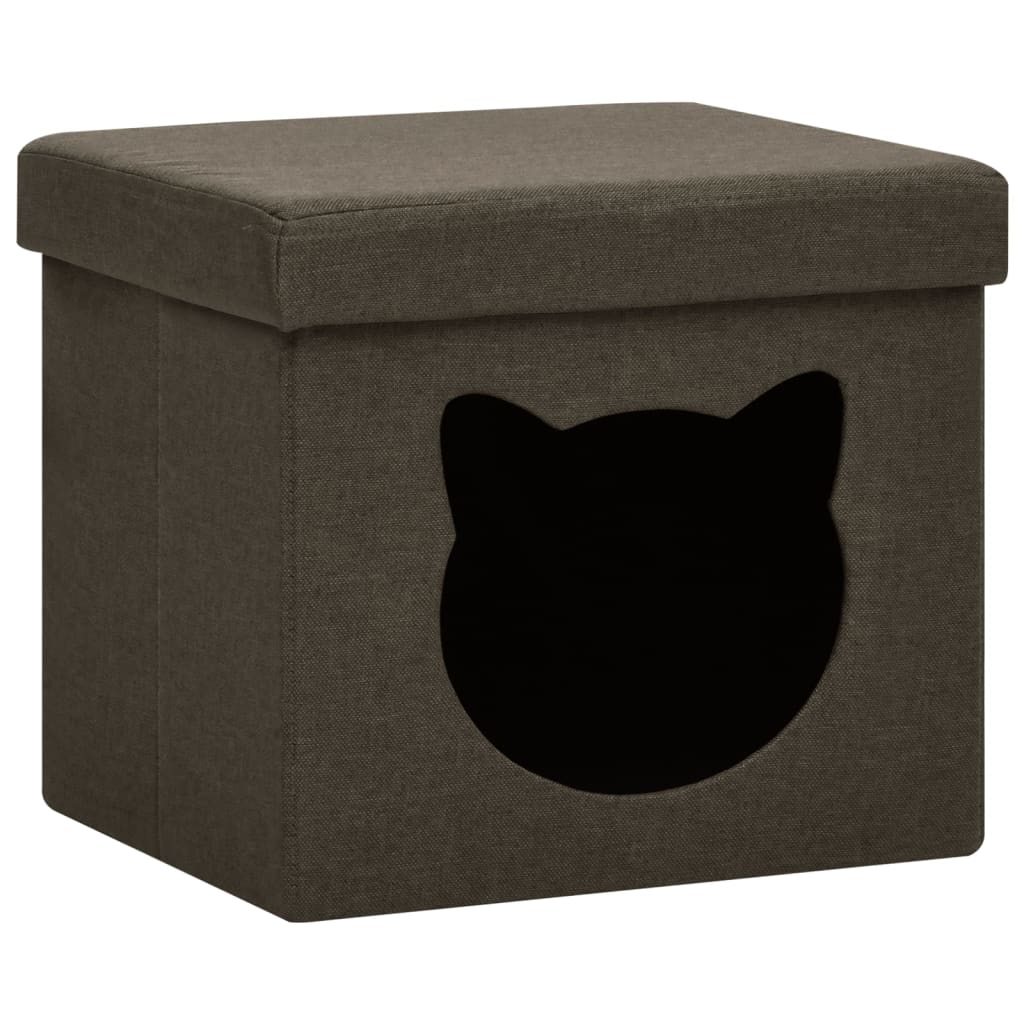 vidaXL Taburete plegable almacenaje estampado gatos tela marrón oscuro