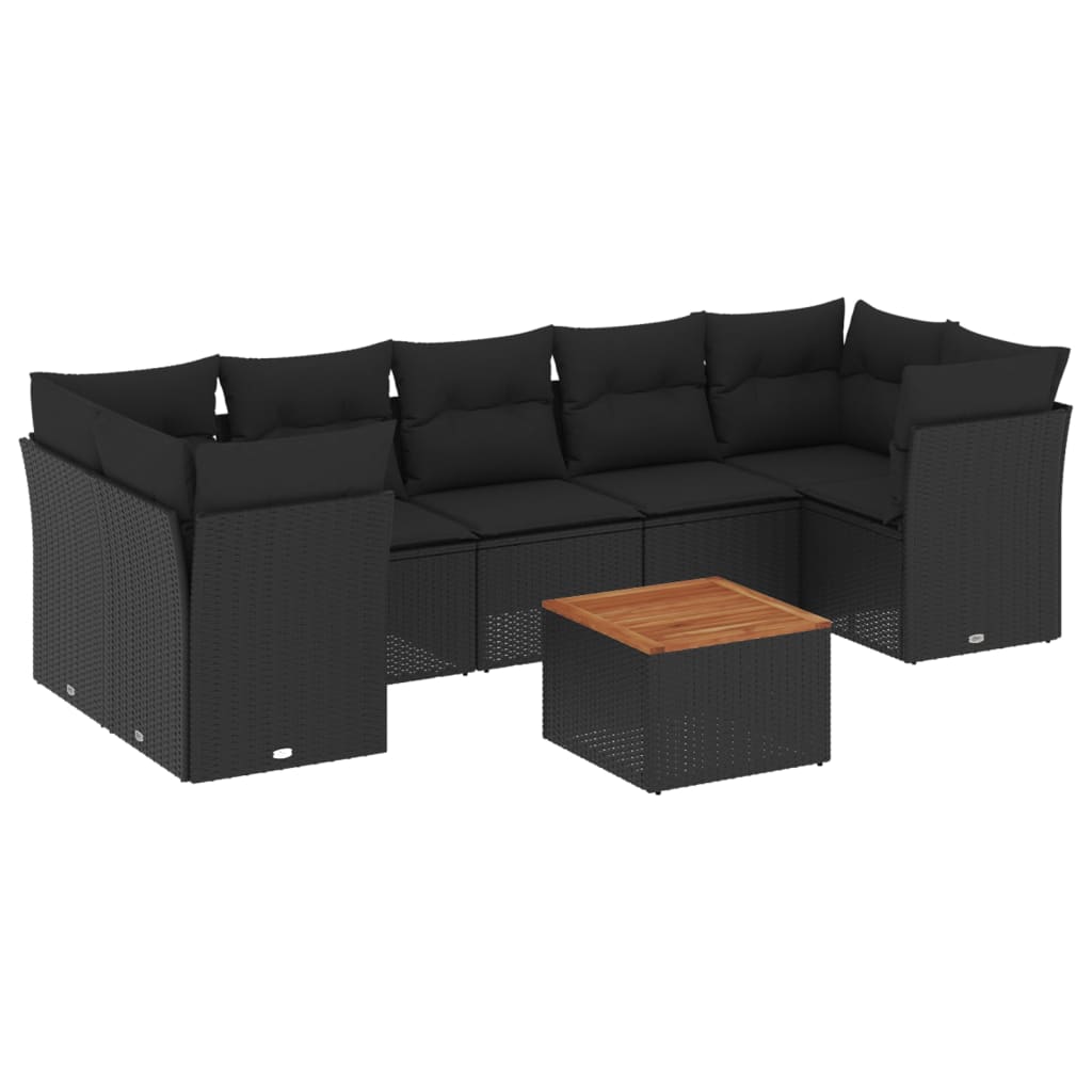 vidaXL Set de sofás de jardín y cojines 8 piezas ratán sintético negro