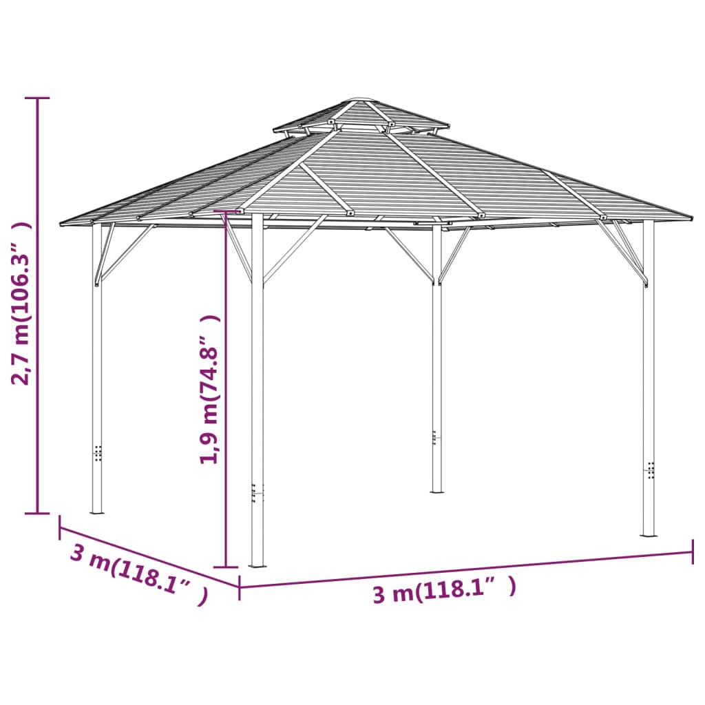 vidaXL Cenador con paredes laterales y techo doble antracita 3x3 m