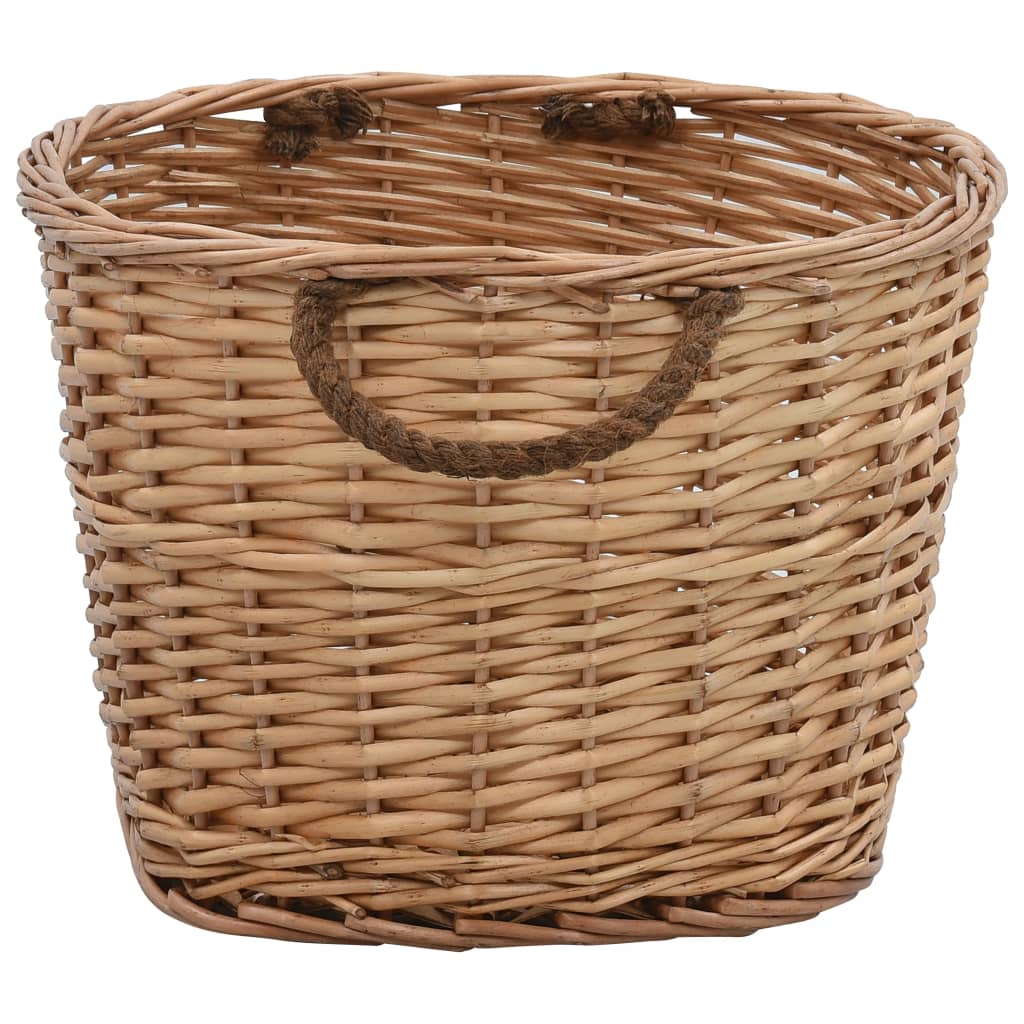 Wrenbury Cesta grande de mimbre para leña de 38 cm, cesta redonda de sauce  con forro de arpillera y asas tejidas, cestas para leña para chimeneas