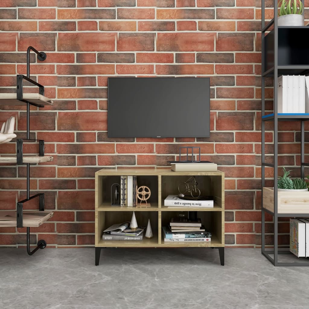 vidaXL Mueble de TV con patas metal y color roble Sonoma 69,5x30x50 cm