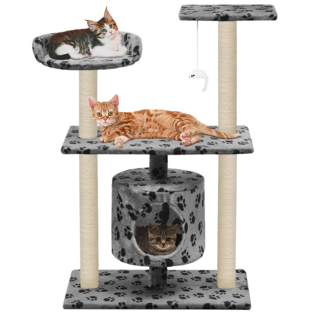 vidaXL Rascador para gatos con poste de sisal 95 cm huellas gris