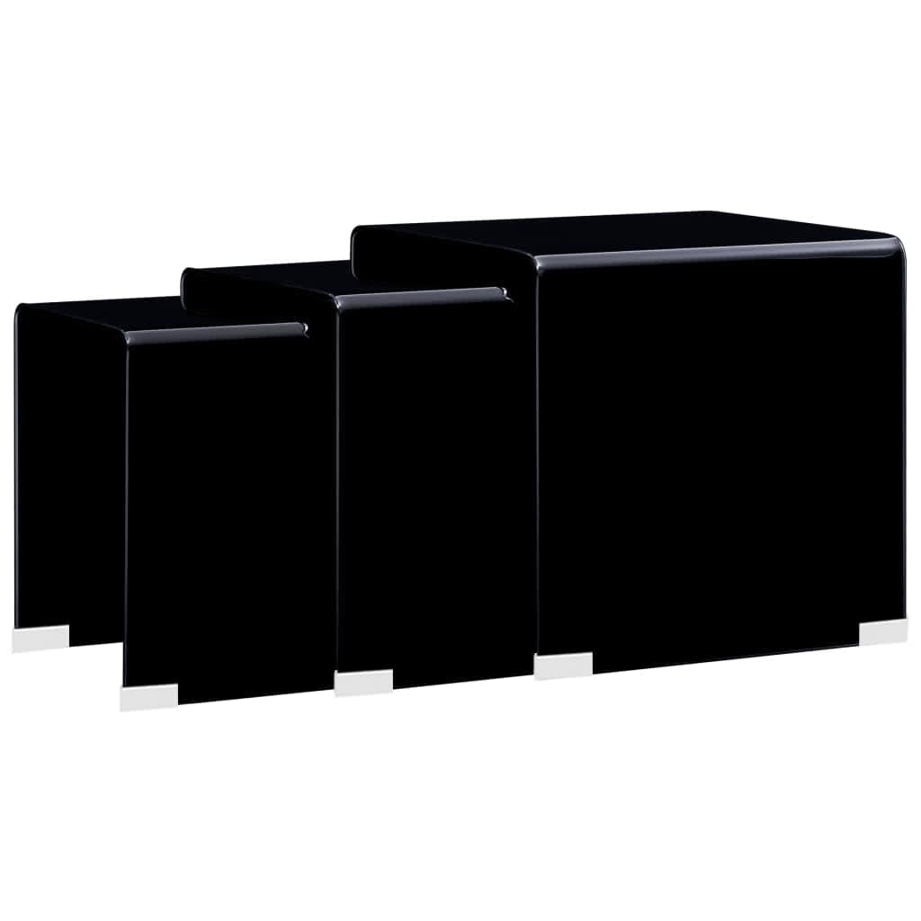 vidaXL Mesa centro apilables 3 pzas vidrio templado negro 42x42x41,5cm