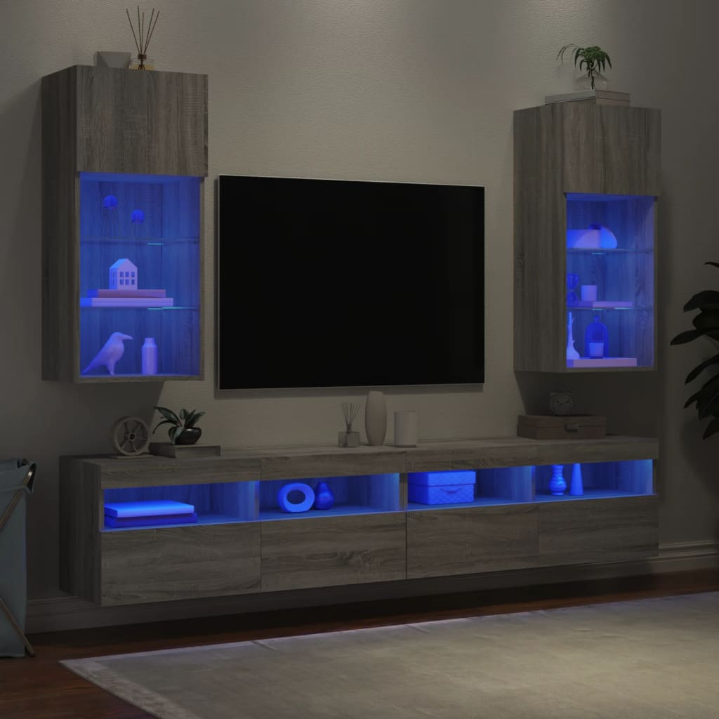 vidaXL Muebles de TV con luces LED 2 uds gris Sonoma 40,5x30x90 cm