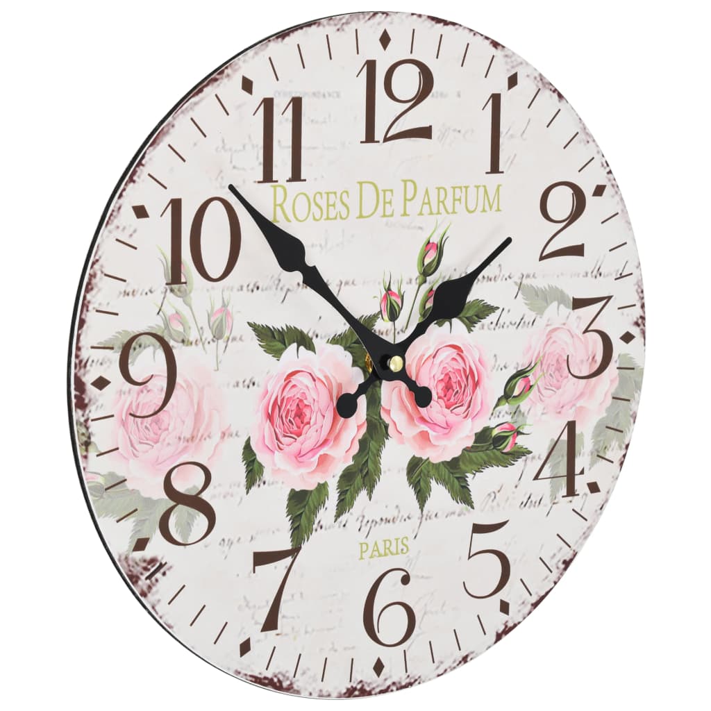 vidaXL Reloj de pared vintage con flores 30 cm