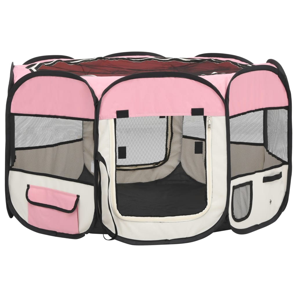 vidaXL Parque de perros plegable y bolsa transporte rosa 110x110x58cm
