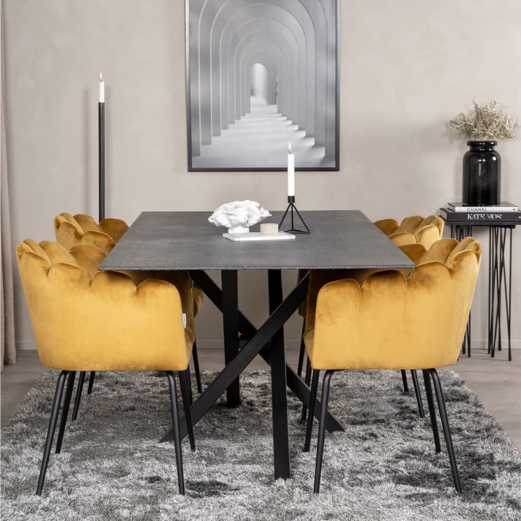 Venture Home Silla de comedor Limhamn terciopelo negro y amarillo