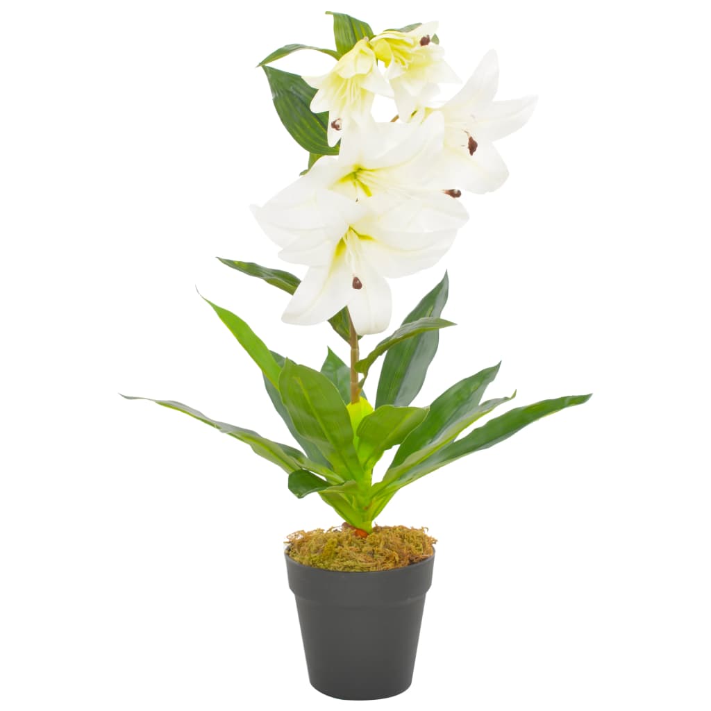 vidaXL Planta artificial lirio con macetero 65 cm blanca
