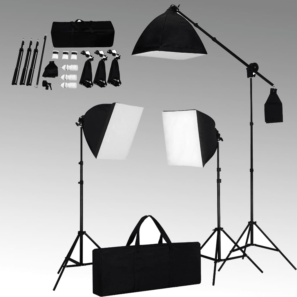 vidaXL Kit de estudio fotográfico con focos softbox y telón de fondo