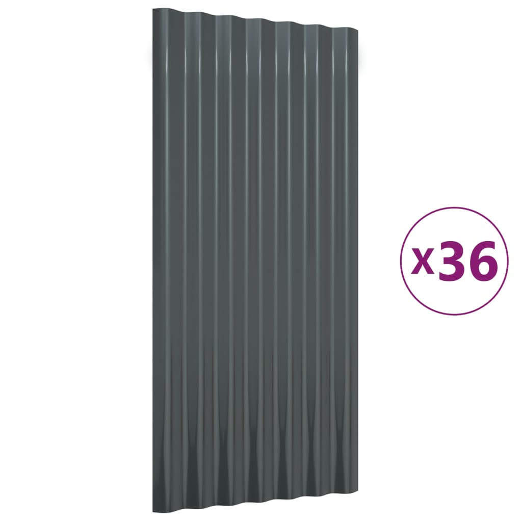 vidaXL Paneles tejado 36 uds acero recubierto gris antracita 80x36 cm
