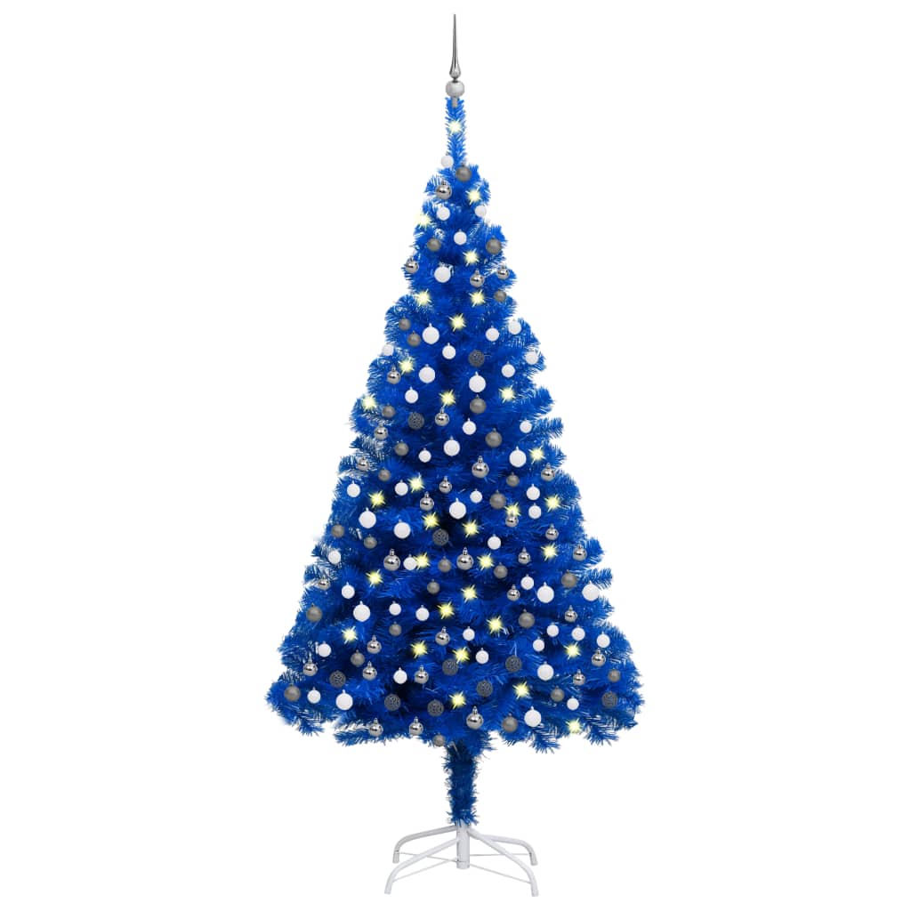 vidaXL Árbol de Navidad preiluminado con luces y bolas azul 240 cm