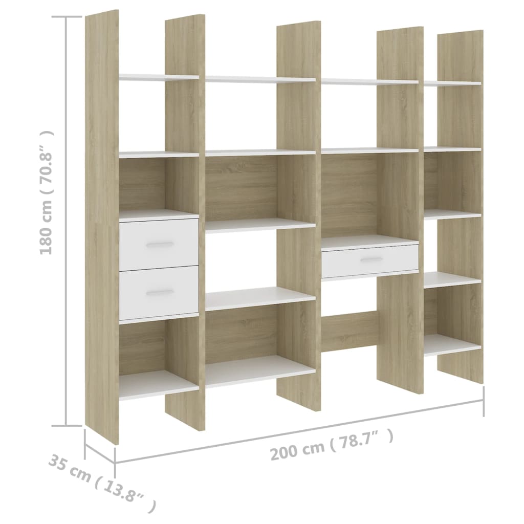 vidaXL Estantería librería 4 pzs madera ingeniería blanco/roble Sonoma