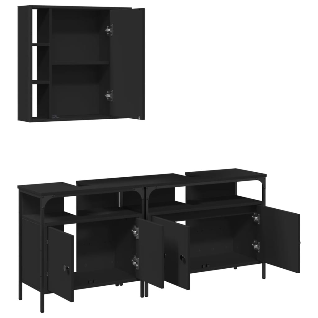 vidaXL Set de muebles de baño 3 piezas madera contrachapada negro