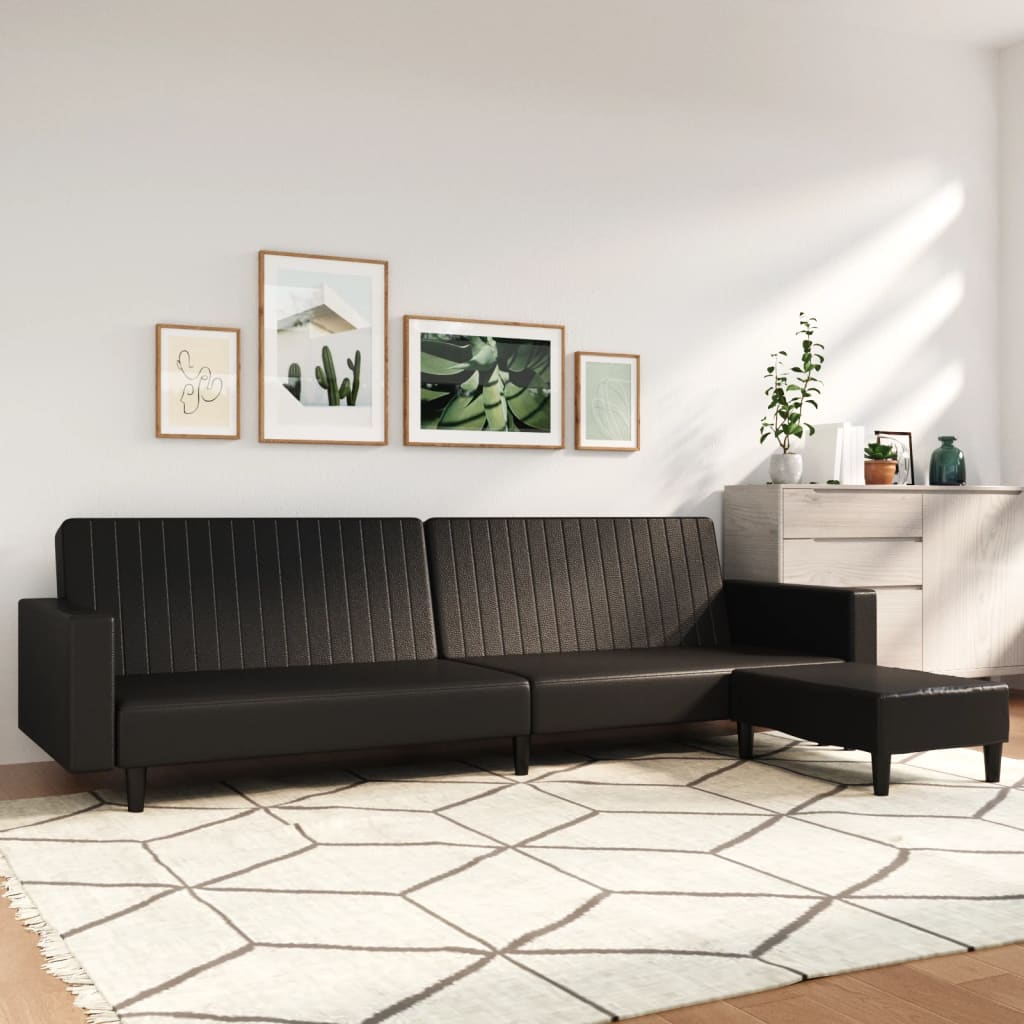 vidaXL Sofá cama de 2 plazas con reposapiés cuero sintético negro