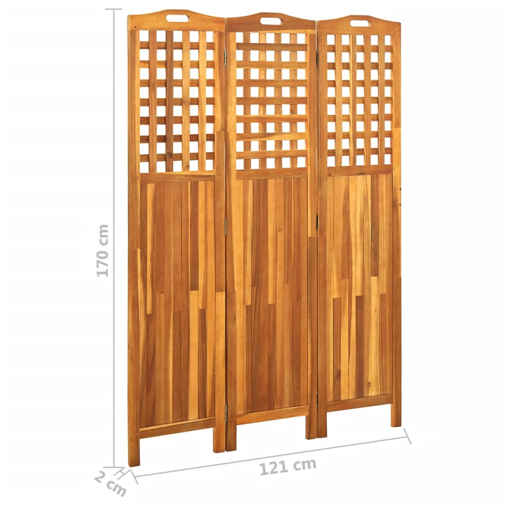 vidaXL Biombo de 3 paneles madera maciza de acacia 121x2x170 cm
