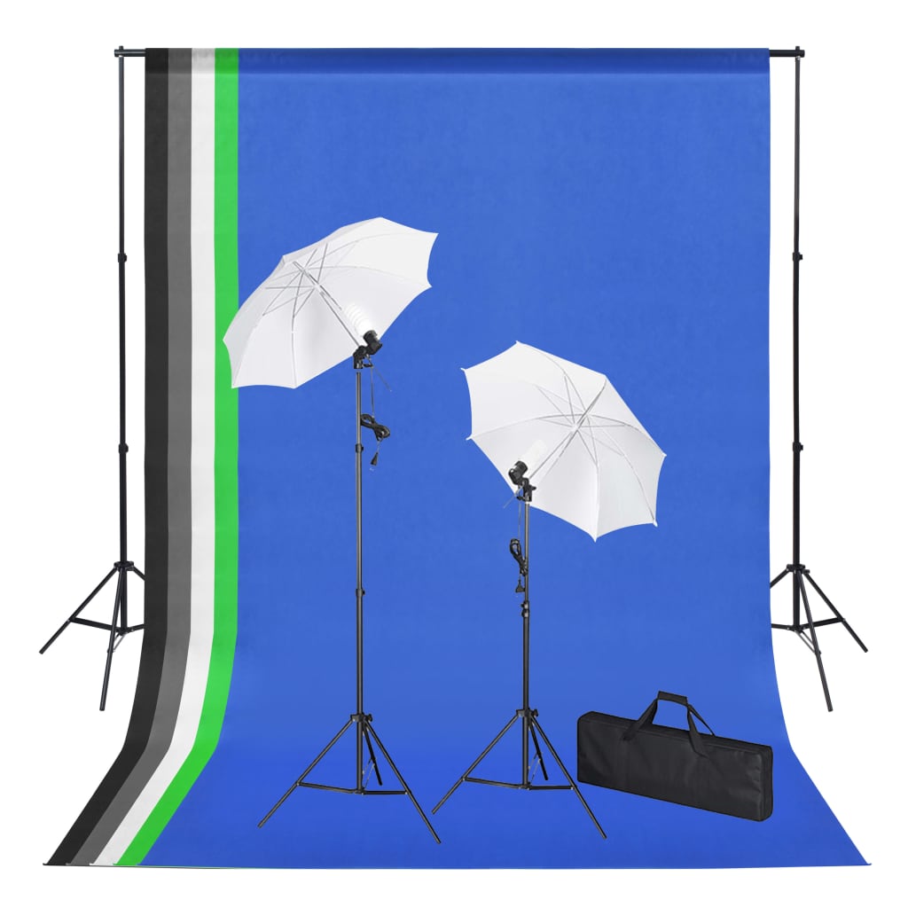 vidaXL Set estudio fotográfico con telones de fondo, focos y paraguas