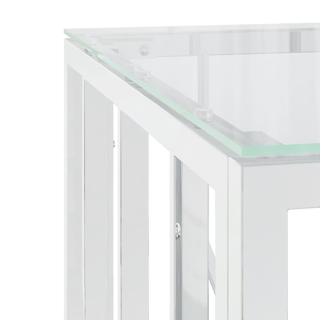 vidaXL Mesa de centro acero inoxidable y vidrio plateada 50x50x50 cm