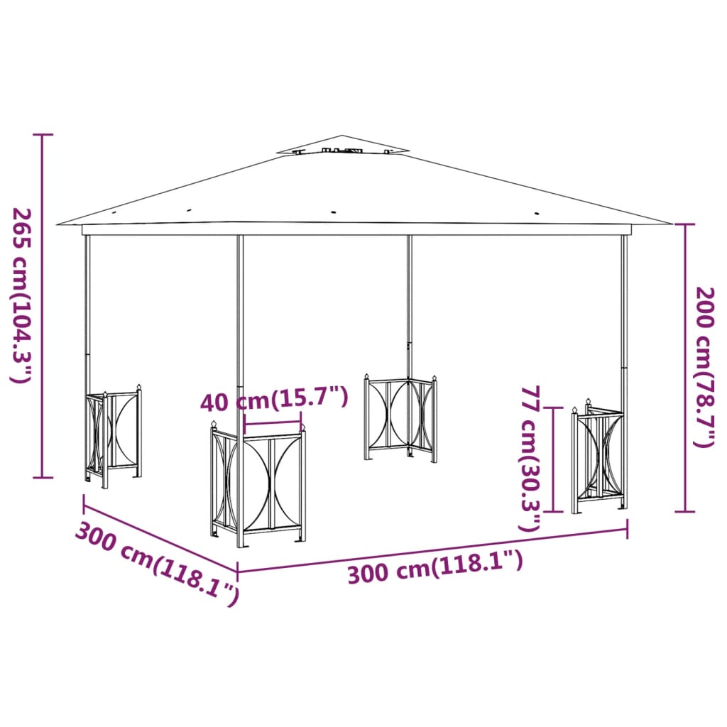 vidaXL Cenador con paredes laterales y techos dobles gris taupe 3x3 m