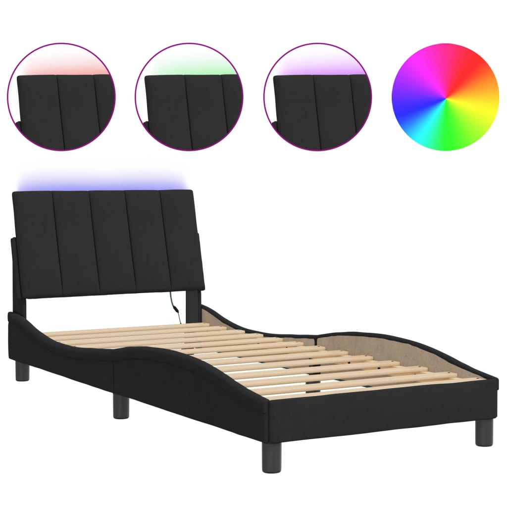 vidaXL Estructura de cama con luces LED terciopelo negro 90x200 cm