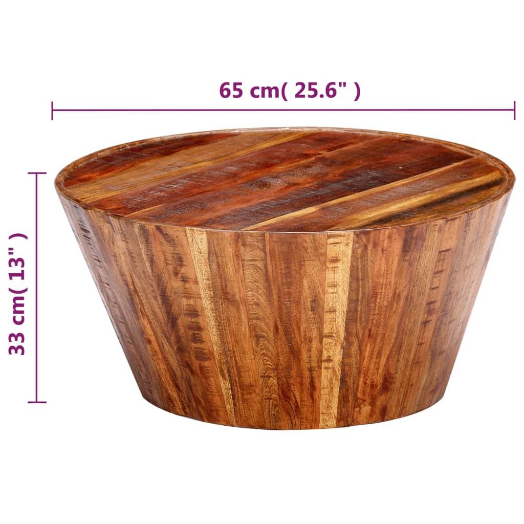 vidaXL Mesa de centro de madera maciza de mango en bruto 65x65x33 cm