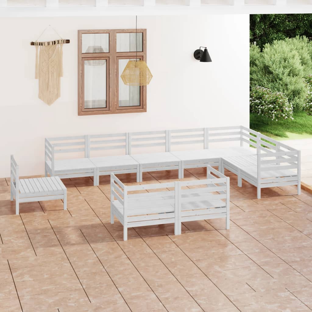 vidaXL Juego de muebles de jardín 10 piezas madera maciza pino blanco