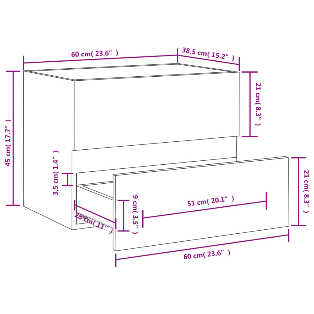vidaXL Mueble de lavabo contrachapado roble ahumado 60x38,5x45 cm