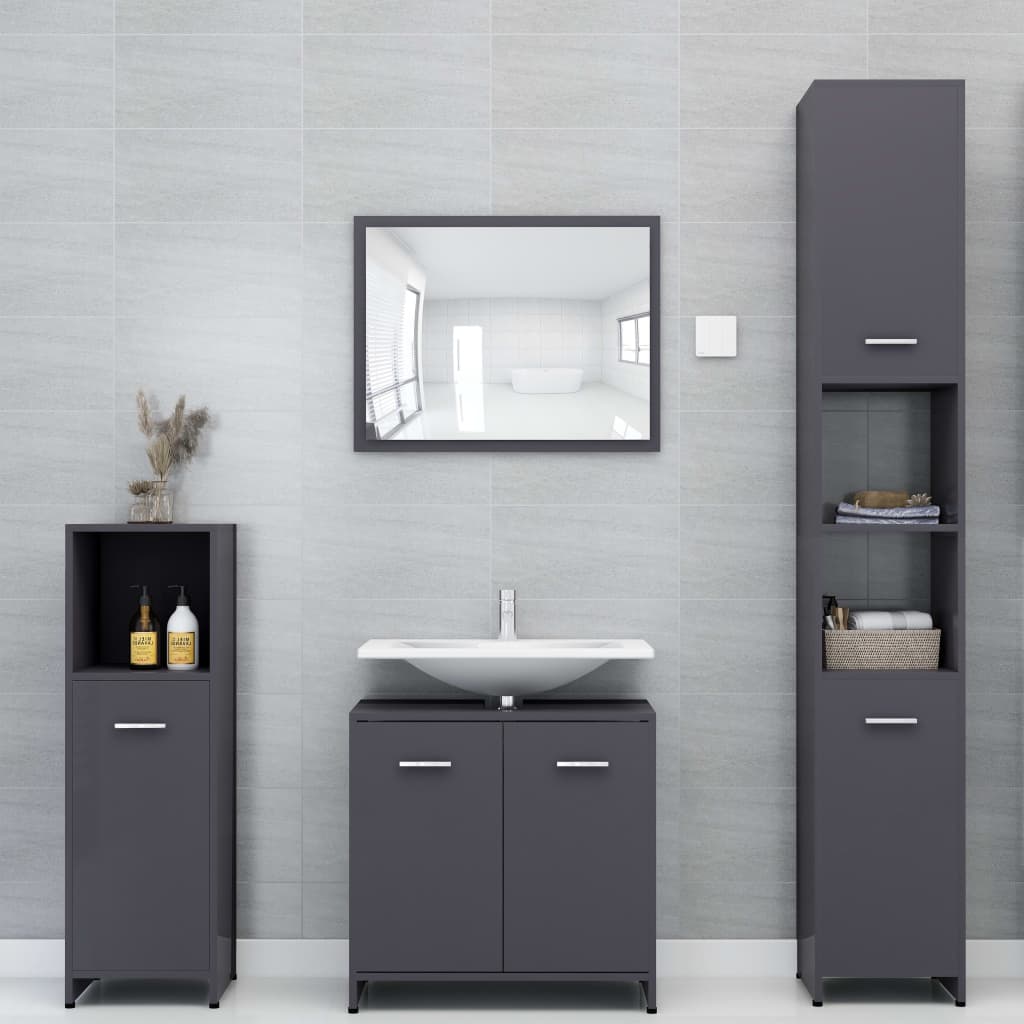 vidaXL Conjunto de muebles de baño 3 piezas aglomerado gris brillante