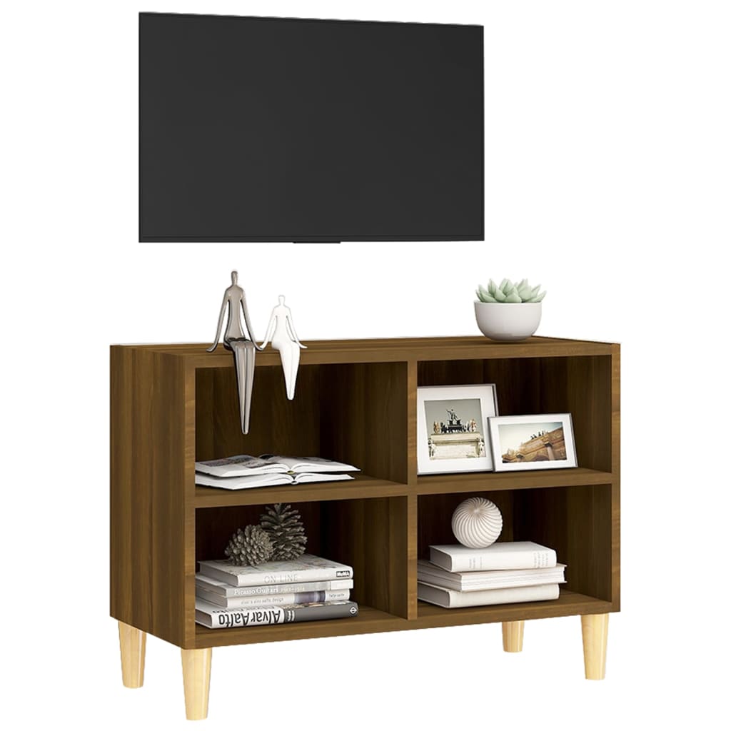 vidaXL Mueble de TV patas de madera maciza marrón roble 69,5x30x50 cm
