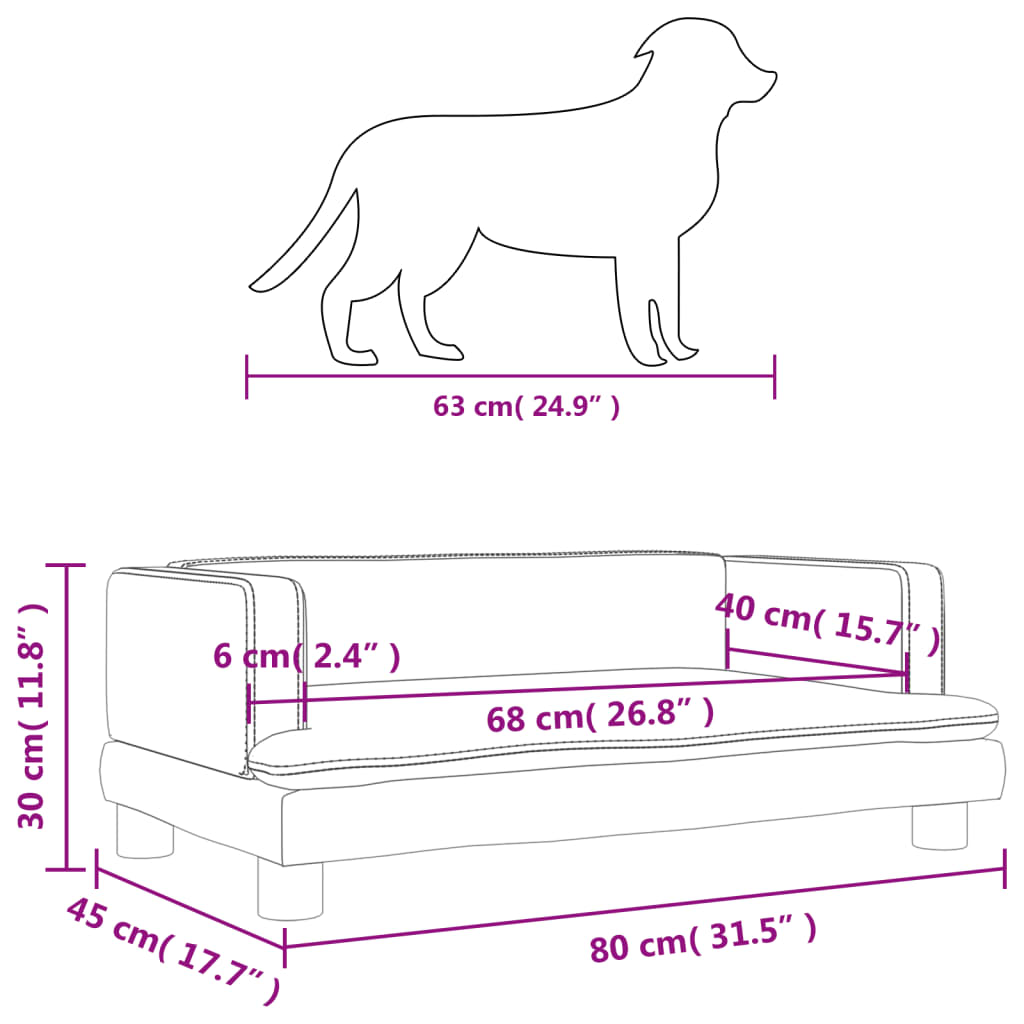 vidaXL Cama para perros de terciopelo marrón 80x45x30 cm
