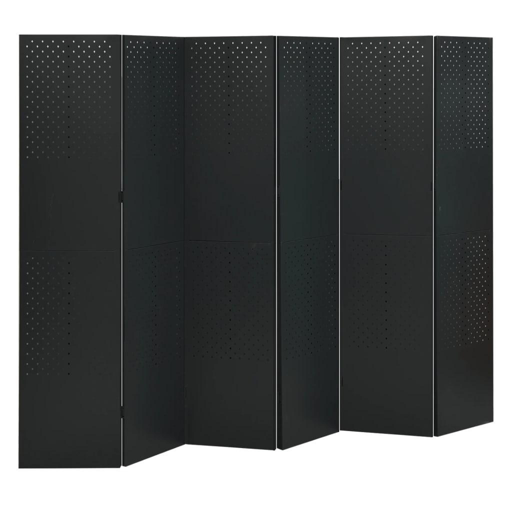 vidaXL Biombos divisores de 6 paneles 2 uds negro acero 240x180 cm