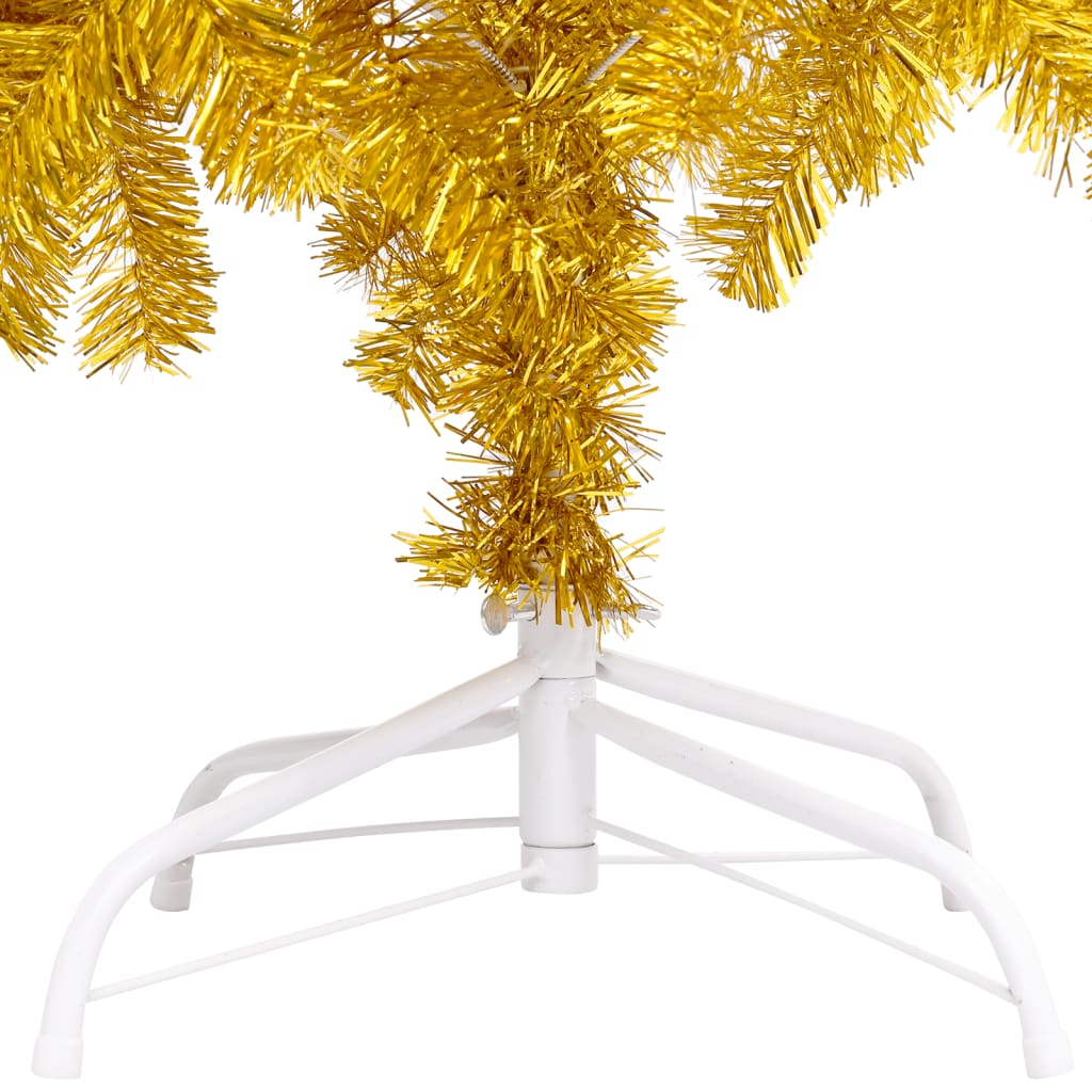 vidaXL Árbol de Navidad preiluminado con luces y soporte dorado 120 cm
