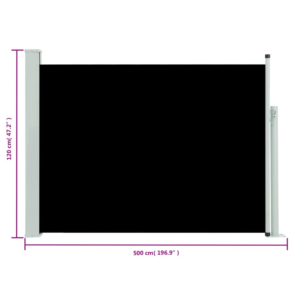 vidaXL Toldo lateral retráctil para patio negro 117x500 cm