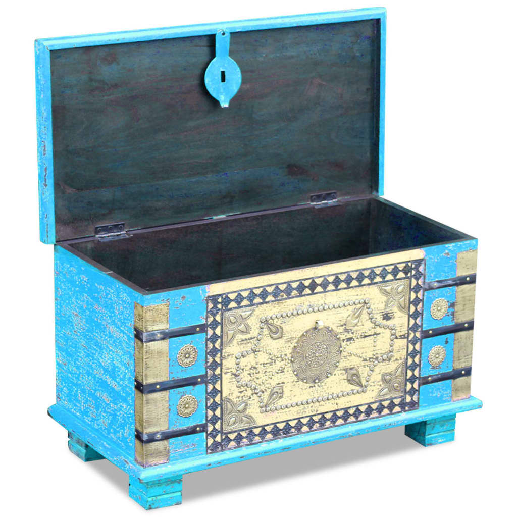 vidaXL Baúl de almacenamiento madera de mango azul 80x40x45 cm